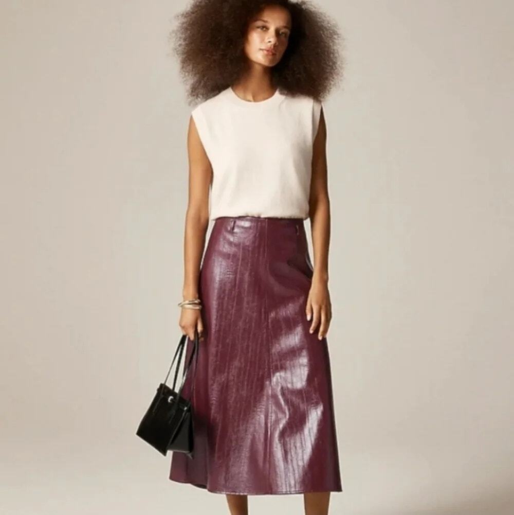 J. Crew Collection A-Line Skirt In Faux Eel-Skin Leather Plus Size 22 NWT